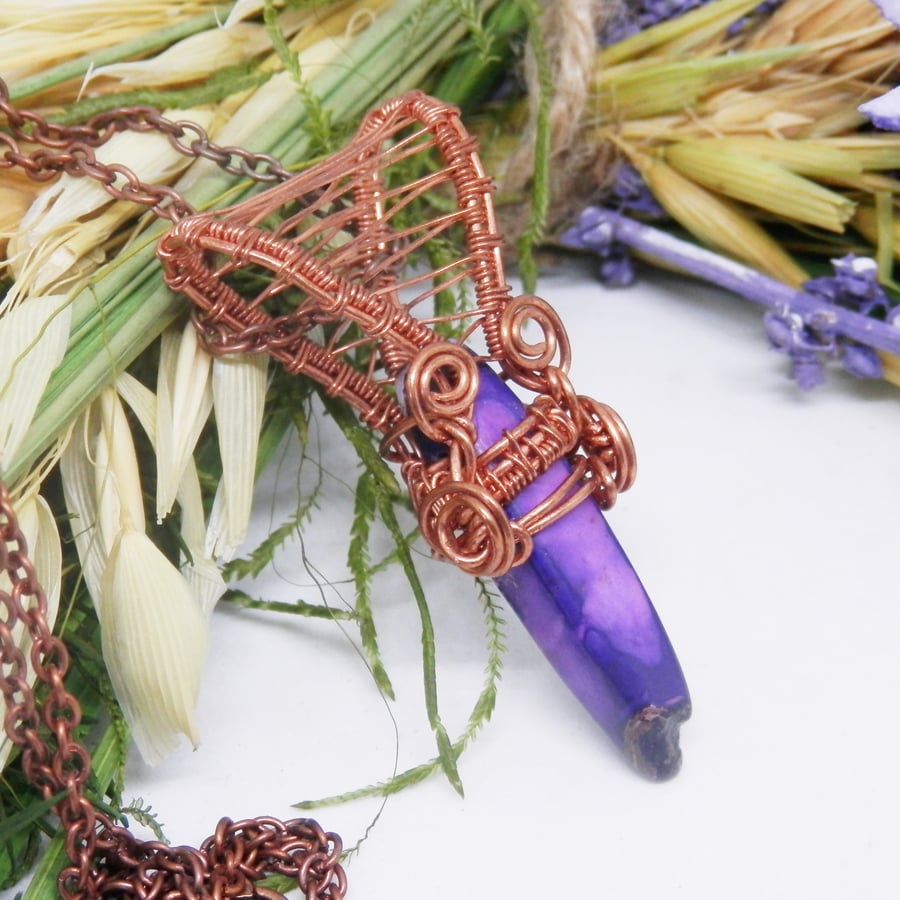 Celtic Style Copper Necklace With Purple Jasper Point