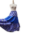 Van Gogh Starry Night Maxi Skirt: Boho Tiered Ruffle Skirt
