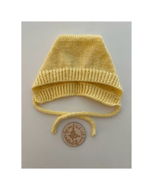 Made To Order Handknitted Ivory Baby Bonnet 6 sizes. Any colour.