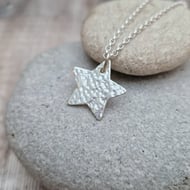 Sterling Silver Hammered Star Pendant Necklace - JBJ2010