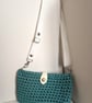 Handmade lined turquoise crochet t-shirt yarn clutch or over shoulder bag - Image 2