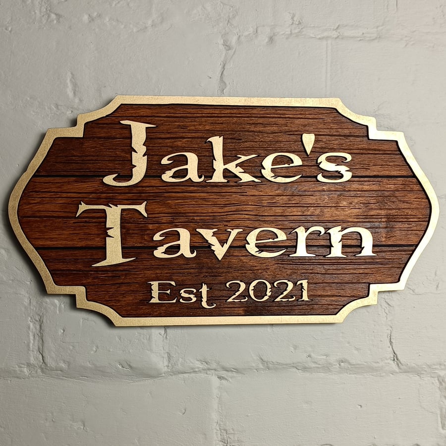 Personalised wooden fantasy style tavern sign customisable 3D cartoon style pira