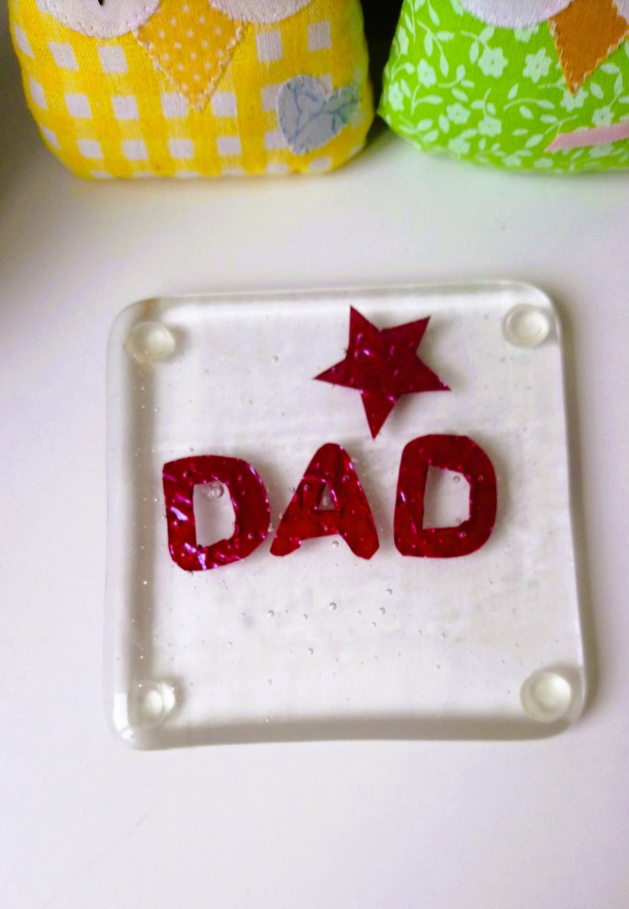 Fused Glass Copper Dad Coaster