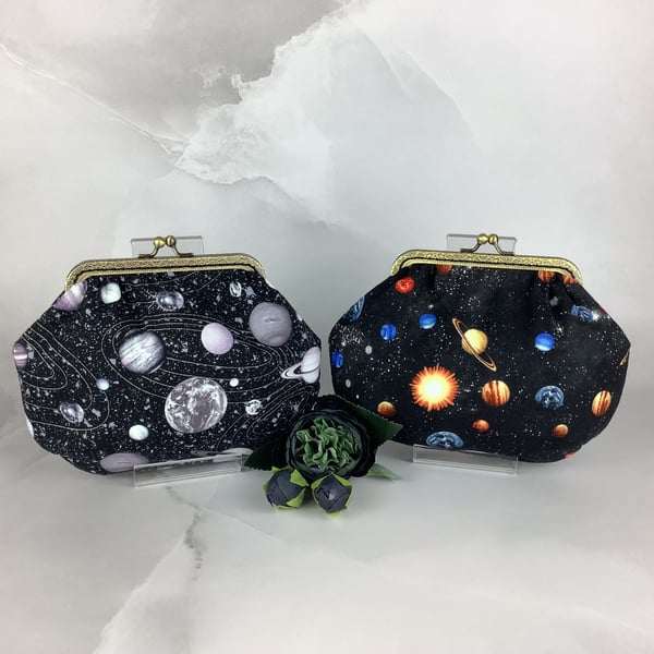 Planets small clutch bag, Space makeup bag, Optional chain, 2 pattern options