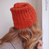 SALE, Hand knit alpaca wool hat, Orange knit beanie