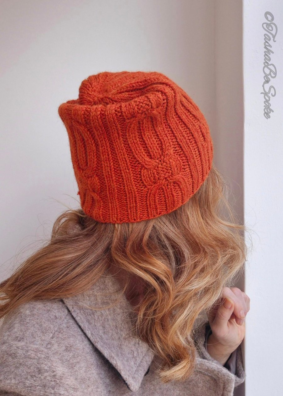 SALE, Hand knit alpaca wool hat, Orange knit beanie
