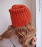 SALE, Hand knit alpaca wool hat, Orange knit beanie