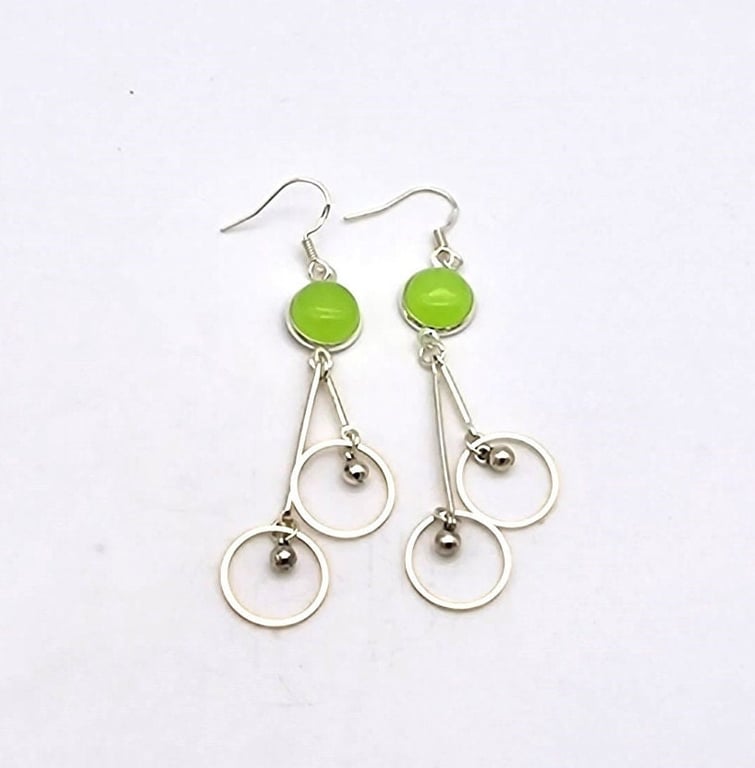 Prehnite Jade Long Dangle Earrings- Sterling Silver Ear Wires