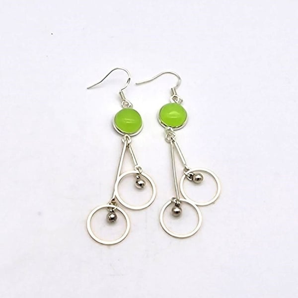 Prehnite Jade Long Dangle Earrings- Sterling Silver Ear Wires