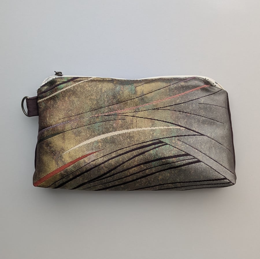 Zip Pouch - Golden Abstract Design from Japanese Obi
