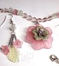 Upcycled Pink Flower Necklace And Earrings  - Image 1