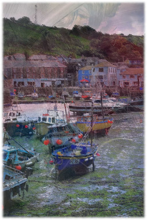 Picture Boats in Mevagissey Harbour, Digital Art Print, Cornwall