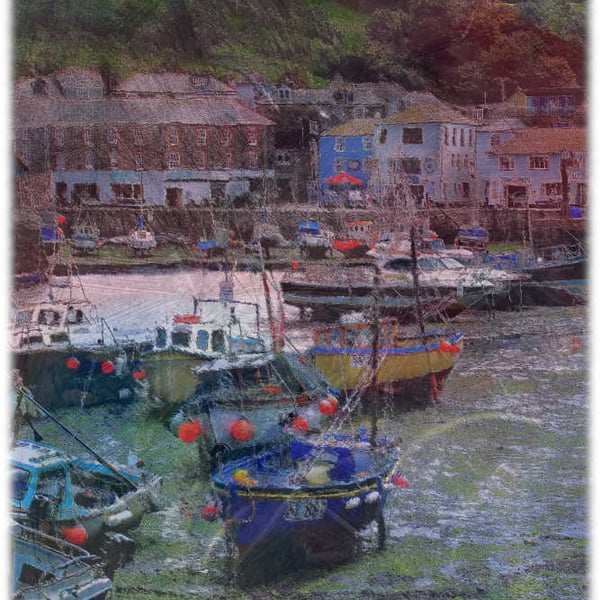 Picture Boats in Mevagissey Harbour, Digital Art Print, Cornwall