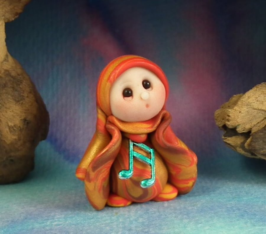 Spring Sale ... Tiny Musical Gnome 'Garna' OOAK Sculpt by Ann Galvin