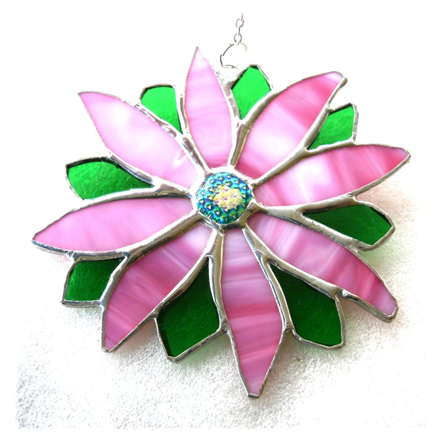 Pink Flower Stained Glass Suncatcher Green Bright
