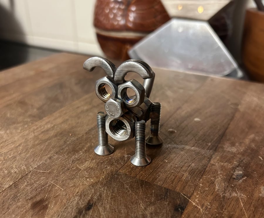 Handmade Welded Nut and Bolt dog art sculpture 