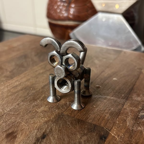 Handmade Welded Nut and Bolt dog art sculpture 