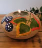 Wood Tea Light Holder Decorated With Blackberries