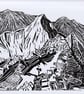 Handcrafted Lino Print of Machu Picchu. - Image 2