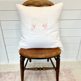 Handmade vintage linen cushion, floral, vintage fabric, decorative cushion
