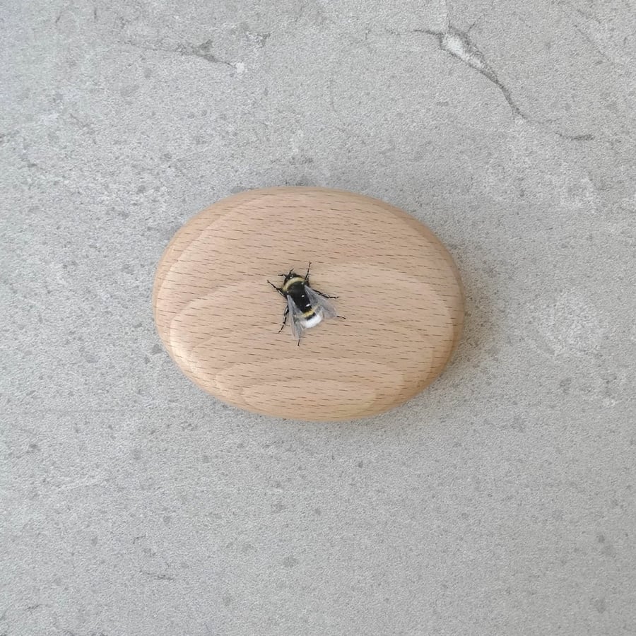 Original Art Bumble bee Painted Wooden Pebble 'Bumble bee'