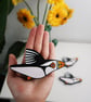 Puffin wall decoration, set of 3 flying miniature birds, wooden hand painted. - Image 3
