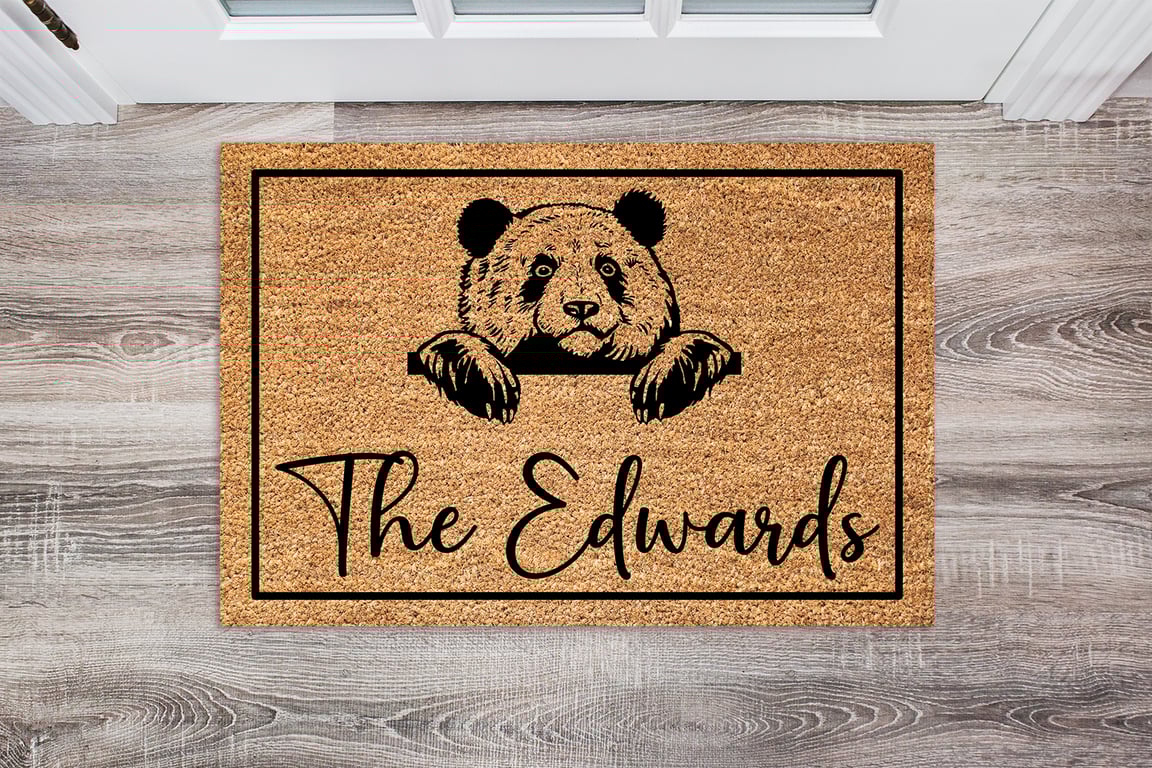 Panda Bear Door Mat - Personalised Panda Bear Welcome Mat - 3 Sizes