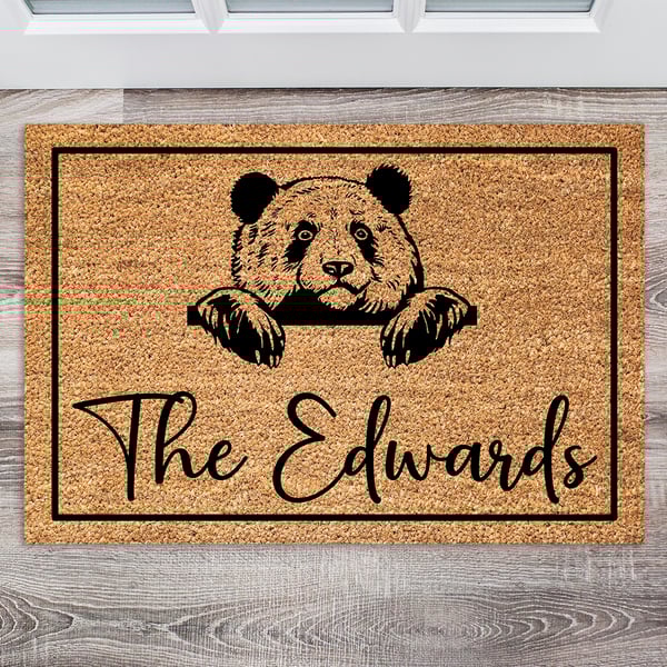 Panda Bear Door Mat - Personalised Panda Bear Welcome Mat - 3 Sizes