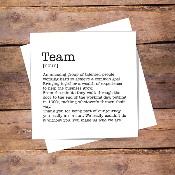 Team Definition Card Personalised - thank you. free postage, blank inside