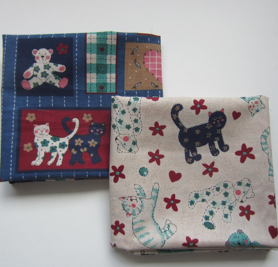 Bundle of 2 Cats and Bears Fabric Fat Quarters