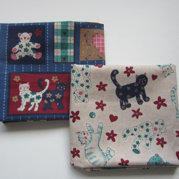 Bundle of 2 Cats and Bears Fabric Fat Quarters