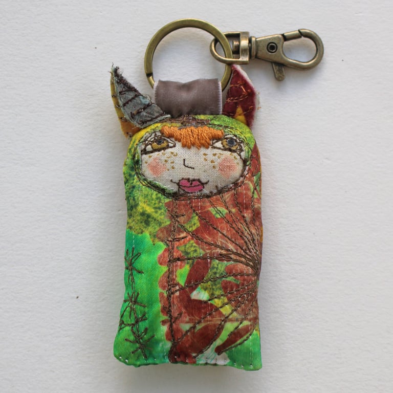 Cate, original printed and embroidered keychain