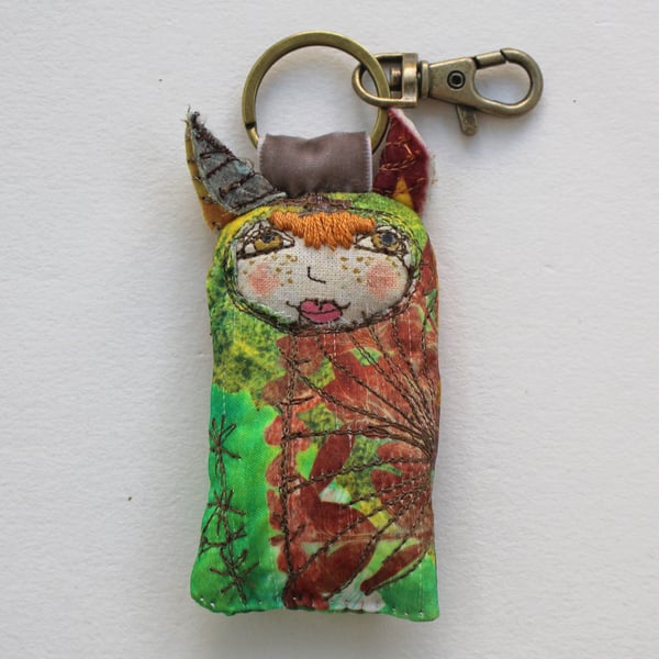 Cate, original printed and embroidered keychain