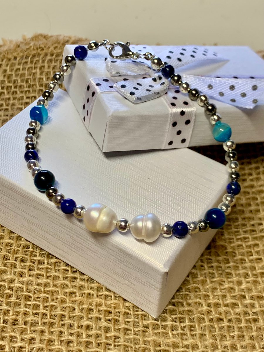 Gemstone and Pearl Bracelet