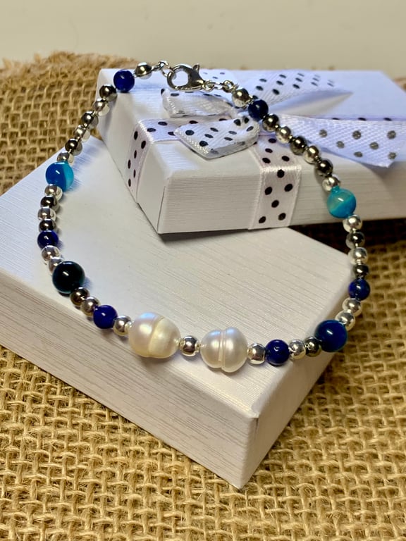 Gemstone and Pearl Bracelet