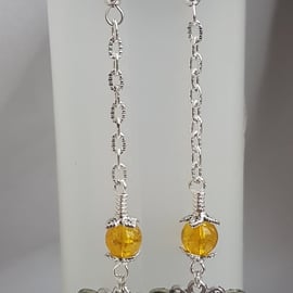 Gorgeous Dangly Yellow Butterfly Earrings - Silver Tones.