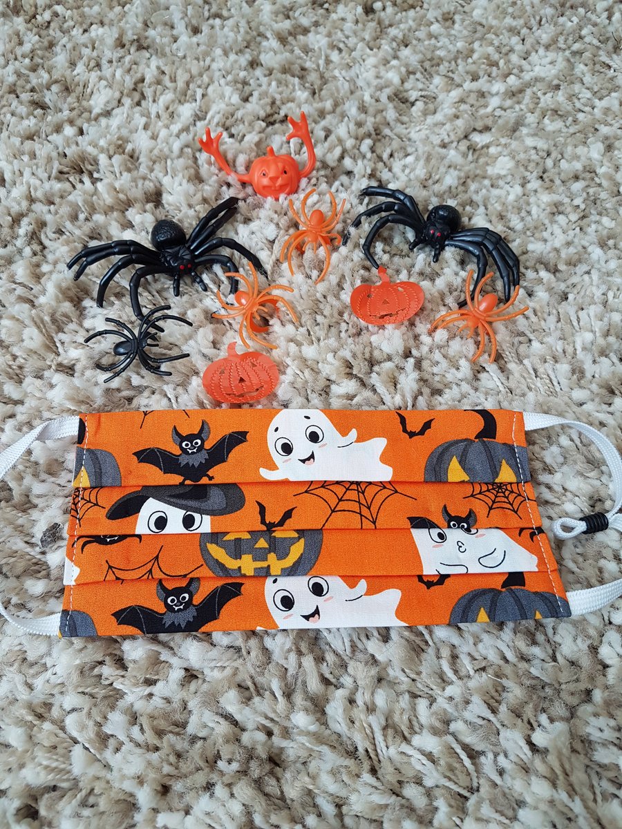 Halloween Child face covering – Orange Ghost and Bat print