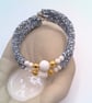 Diamond Tube and Lava Bead Double Strand Memory Wire Cuff Bracelets, Cuff Bangle - Image 10