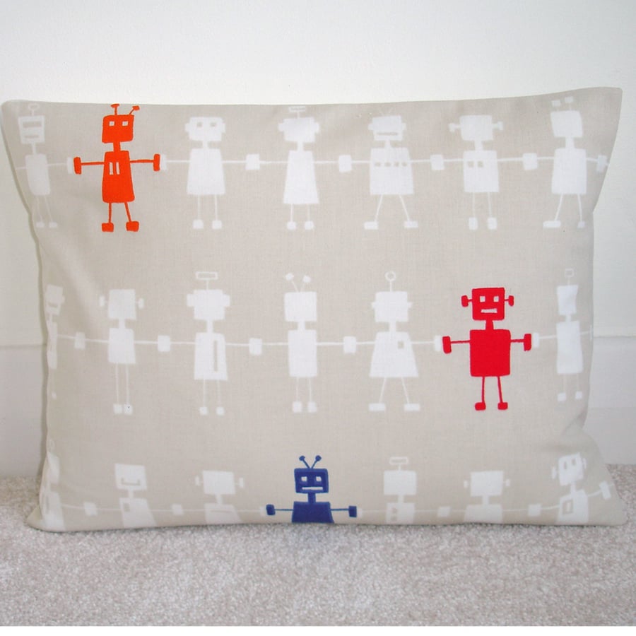 Robot Cushion Cover 16x12 inch Oblong Bolster Robots Orange Blue Red