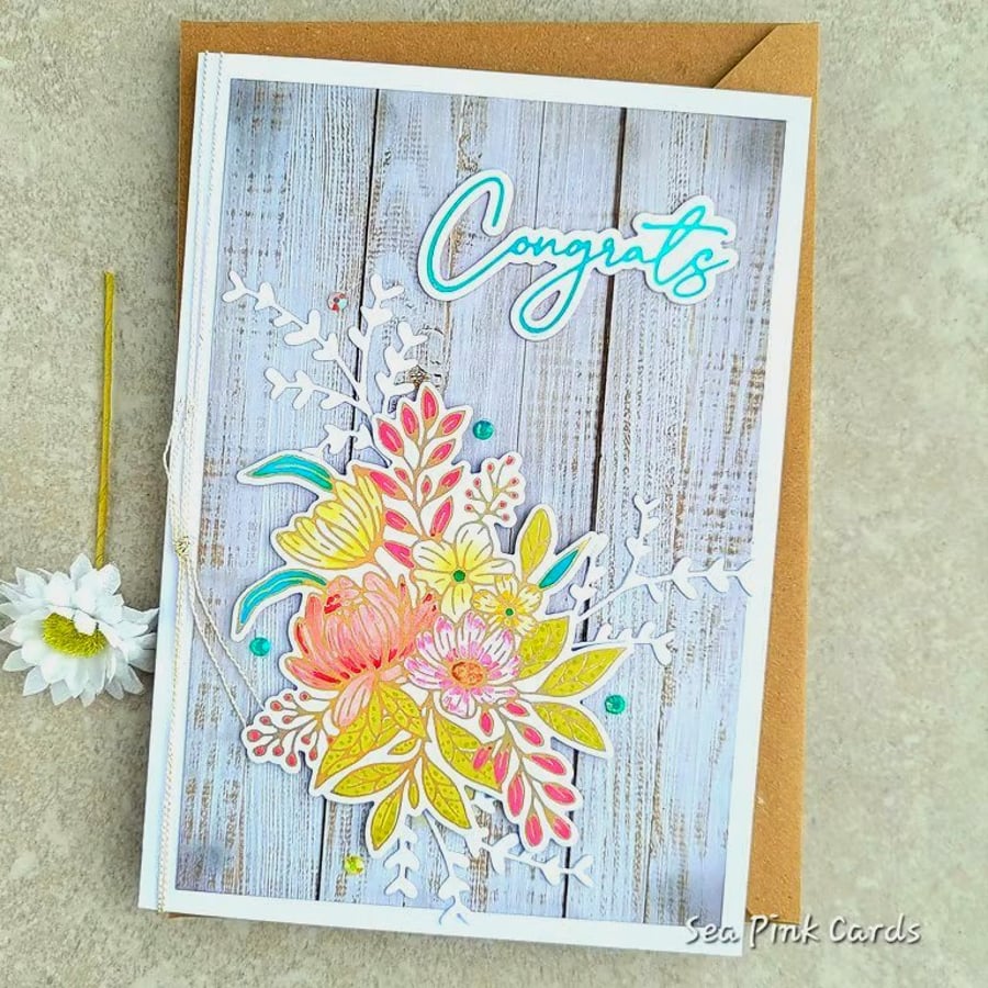 Congratulations Card - floral cards, congrats, wedding card, anniversary, blank