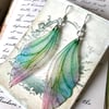 Large Pastel Coloured Sterling Silver Fairy Wing Earrings
