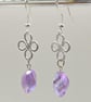 Sterling Silver Clover Dangle Earrings with Faceted Lavender Glass Crystal Beads