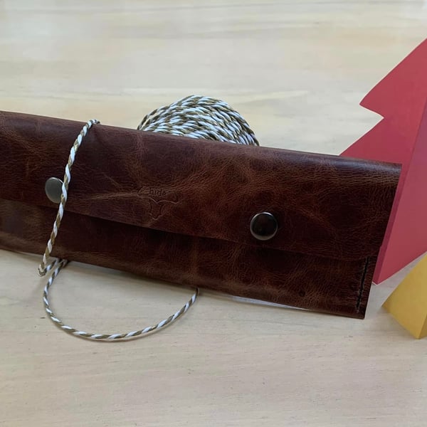 Multi purpose handmade brown leather unisex pouch