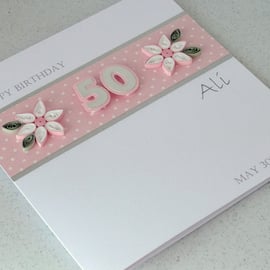 50th birthday card, paper quilling