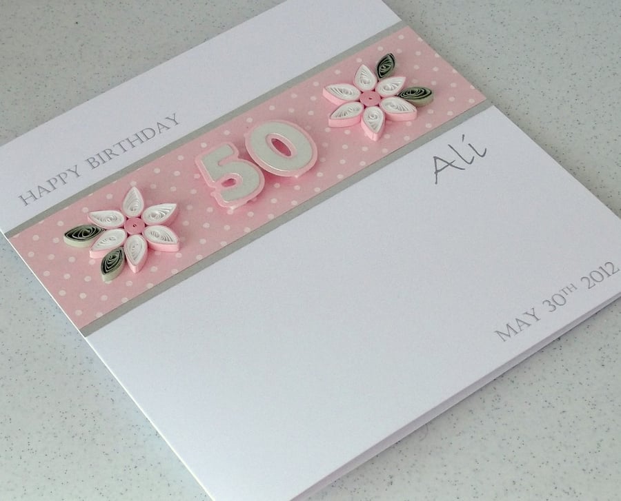 50th birthday card, paper quilling