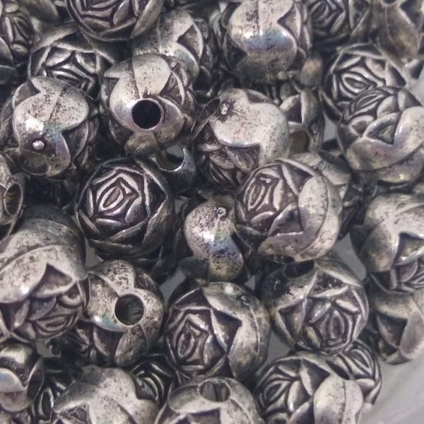  Rose Beads 6mm Metalized Acrylic Antique Gold, Antique Silver x 30