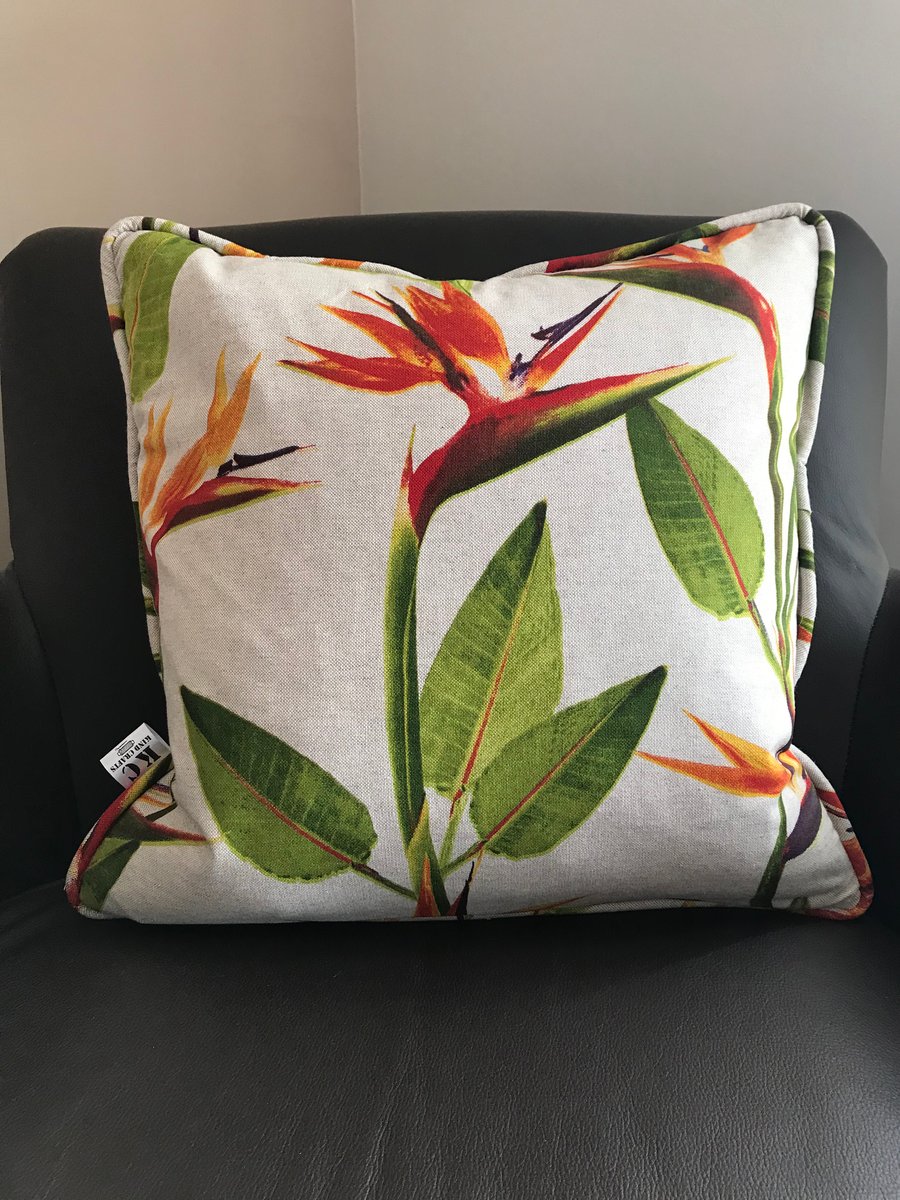 Cushion cover with Duck Feather Pad Bird of paradise ginger plant fabric cushion