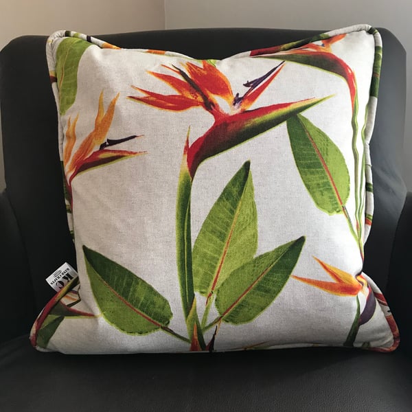 Cushion cover with Duck Feather Pad Bird of paradise ginger plant fabric cushion