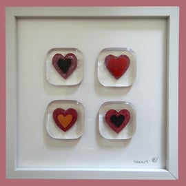 Handmade Fused Glass 'Hearts' Picture.