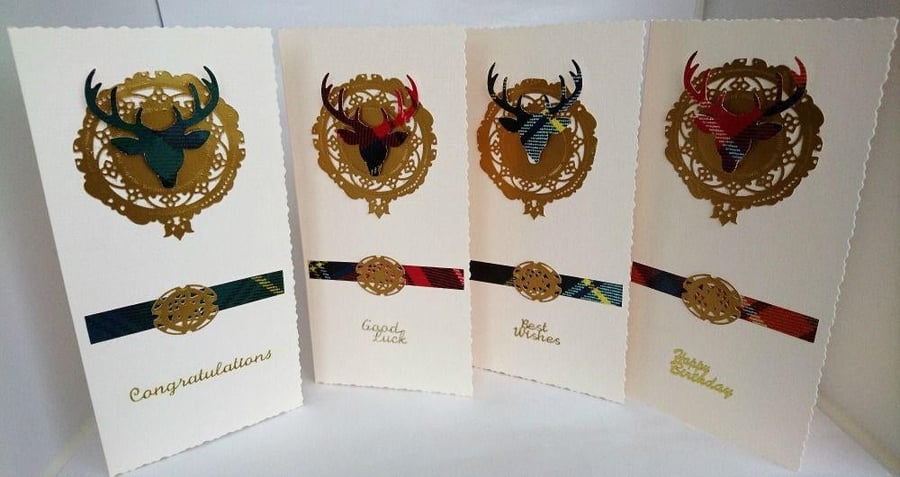 Birthday Scottish Tartan Clan Card, Stag Head, Clan Shield, Crest, All Occasion 